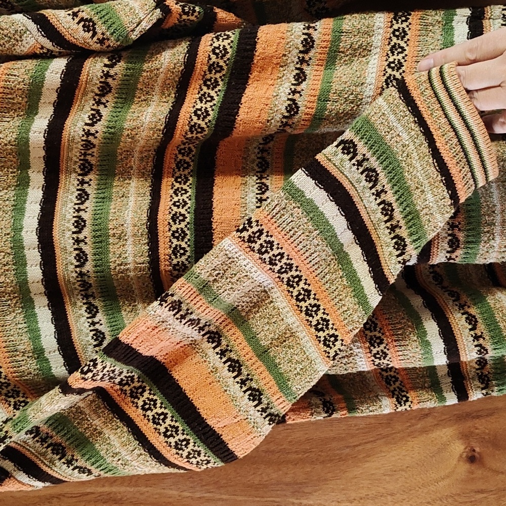 Vintage B-Young Denmark Womens Grandpa Sweater Peach Brown Green Cotton Blend 2X - Picture 6 of 11